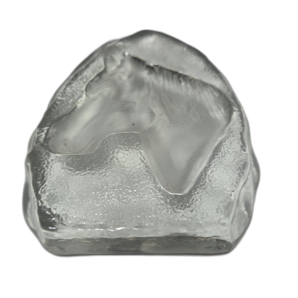 Vintage Horse Head Frosted Glass Paper Weight